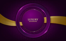 Abstract Modern Luxury 3d Purple Circle Shape And Golden Ring With Light And Glitter Effect On Dark Purple Background
