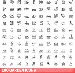 Wall Mural - 100 garden icons set. Outline illustration of 100 garden icons vector set isolated on white background