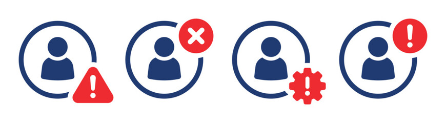 Poster - Fake account icon set. Invalid user profile symbol. Warning, alert and issue user icon. Vector illustration.