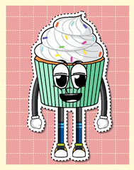 Poster - Cute cupcake cartoon character on grid background