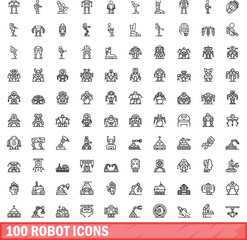 Sticker - 100 robot icons set. Outline illustration of 100 robot icons vector set isolated on white background
