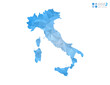 Italy map blue polygon triangle mosaic with white background. Vector style gradient.