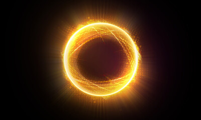 Wall Mural - magic circle light effect. bright sphere lens. rotating lines. glow ring. magic neon ball. led blurr