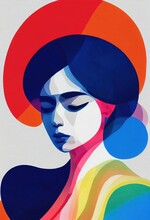 Vertical Abstract Colorful Illustration Of A Woman.