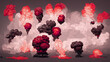 Red burst sprites for game or animation. Set of sequence explode with red powder