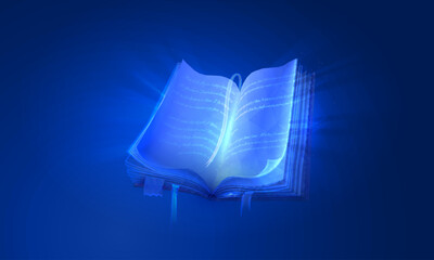 Wall Mural - Digital book symbol of knowledge and wisdom in a futuristic style. Online learning concept. Vector illustration of magic book or portal