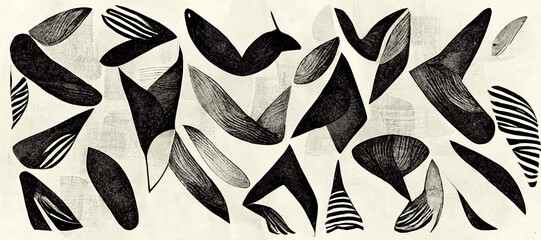 Bundle of black and white hand drawn various organic shapes.