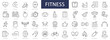 Fitness and Sport thin line icons set. Fitness editable stroke icon. Fitness, Sport, Gym, Cardio, Running, Diet, Yoga, Health symbol. Vector