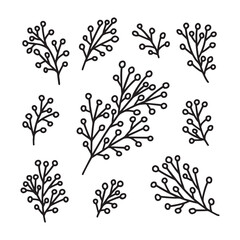 Naklejka na meble Christmas plants vector doodle set. Hand drawn branches with berries vector set