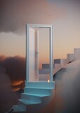Fototapeta  - door on stairs in clouds to the sky