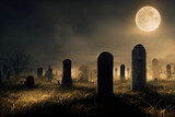 Fototapeta  - Horror cemetery at night.Digital art