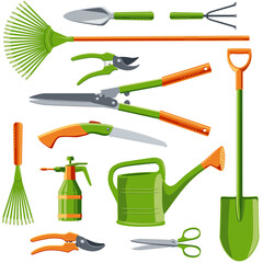 Wall Mural - Essential gardening tools colorful kit illustration set isolated