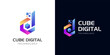initial letter D cube digital tech logo design for Business corporate letter D logo design. geometric colorful D logo with hexagon technology logo symbol