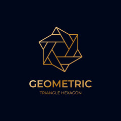 Wall Mural - abstract Hexagon Triangle Logo design looped infinity design concept, geometric color golden logo design for Neon Corporate Business Technology infinite symbol