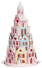 Winter Castle Made Of Gingerbread Cookies With Decorative Christmas Sugar Icing, Isolated