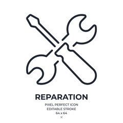 Wall Mural - Screwdriver and wrench repair concept editable stroke outline icon isolated on white background flat vector illustration. Pixel perfect. 64 x 64.