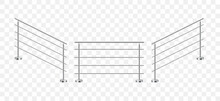 Set Of Realistic Stair Stainless Steel Railing. Metal Balustrade. Fencing Sections With Steel Poles. 3D Vector Illustration Isolated On Transparent Background.