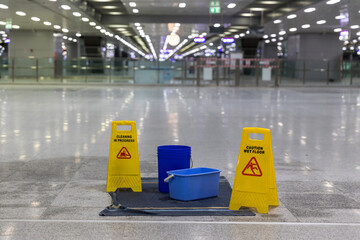 yellow sign - caution. sign showing warning of caution wet floor. wet floor caution sign.