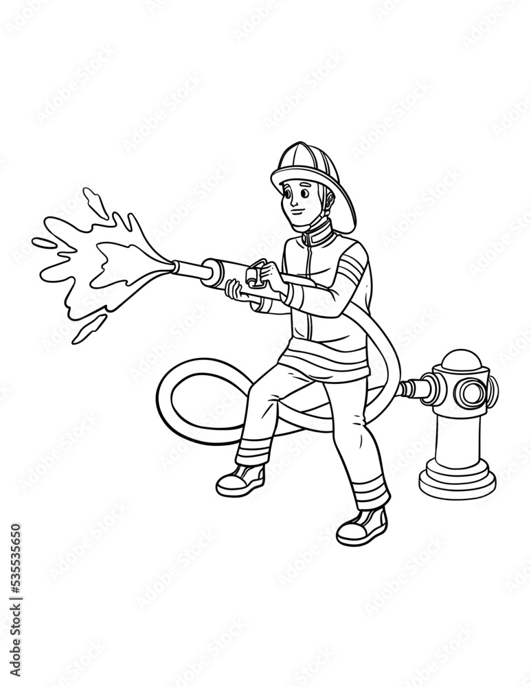 Firefighter Isolated Coloring Page for Kids Stock Vector | Adobe Stock