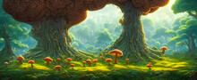 Artistic Concept Painting Of A Fabulous Mystical Mushrooms, Background Illustration.