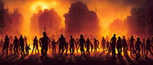 Artistic Concept Painting Of A Zombies On Street, Background Illustration.