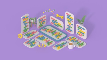Mobile application development and coding concept. Isometric 3D render animation