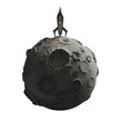 glossy metallic vintage rocket landed on surface of the moon. on transparent background. high quality 3d render 