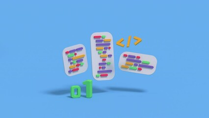 Coding windows. Minimal cartoon style 3D render animation