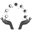 Hands juggling with phases of the Moon, divination magic of lunar phase, vector