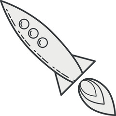Wall Mural - rocket icon. flying spaceship in black line style