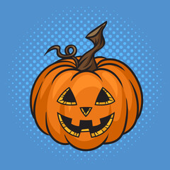 Halloween pumpkin jack o lantern pinup pop art retro vector illustration. Comic book style imitation.