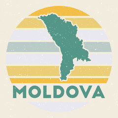 Wall Mural - Moldova logo. Sign with the map of country and colored stripes, vector illustration. Can be used as insignia, logotype, label, sticker or badge of the Moldova.