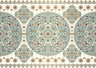 Wall Mural - Blue, green and red Turkish seamless pattern with luxury floral ornament. Traditional Arabic, Indian motifs. Great for fabric and textile, wallpaper, packaging or any desired idea.