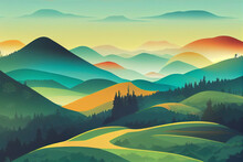 Colorful Mountain Illustration With Gradation.