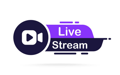 Leinwandbilder - Live stream symbol. Online streaming, vector design element with play button. Emblem for broadcasting, tv, sport, news, radio. Live video stream icon. Template for shows, movies and live performances