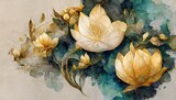 Open lotus flowers are drawn on a white paper canvas. 3D illustration