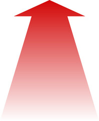 Red gradient arrow shape. Symbol for rising costs, expenses. Isolated png illustration, transparent background. Asset for overlay, montage, collage or presentation. Business, finance concept.