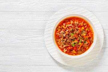 Wall Mural - Hamburger Soup with barley and vegetables in bowl