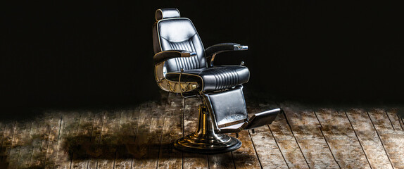 Stylish vintage barber chair. Professional hairstylist in barbershop interior. Barber shop chair. Barbershop armchair, modern hairdresser and hair salon, barber shop for men