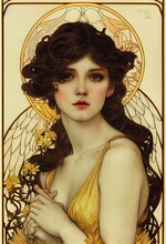 Beautiful Woman Angel -  Digital Art, 3D Render, Concept Art, Art Nouveau