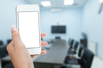 Poster - Hand holding modern blank screen smartphone