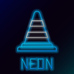 Poster - Glowing neon line Traffic cone icon isolated on black background. Colorful outline concept. Vector