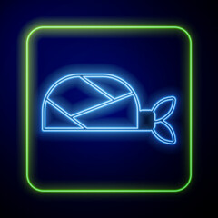 Poster - Glowing neon Pirate bandana for head icon isolated on blue background. Vector