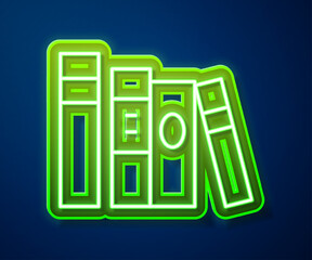 Poster - Glowing neon line Book icon isolated on blue background. Vector