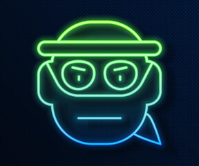 Sticker - Glowing neon line Bandit icon isolated on blue background. Vector