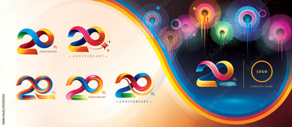 Set of 20th Anniversary Colorful logotype design, Twenty years ...