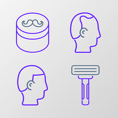 Poster - Set line Shaving razor, Hairstyle for men, Baldness and Gel wax hair styling icon. Vector