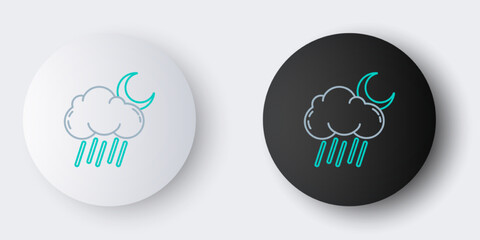 Poster - Line Cloud with rain and moon icon isolated on grey background. Rain cloud precipitation with rain drops. Colorful outline concept. Vector