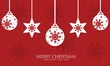© Irina - Red celebration christmas card with hanging snowflakes and balls ornaments.