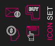 © Oksana - Set line Online shopping on screen, Business man planning mind, Buy button and Envelope with coin dollar icon. Vector